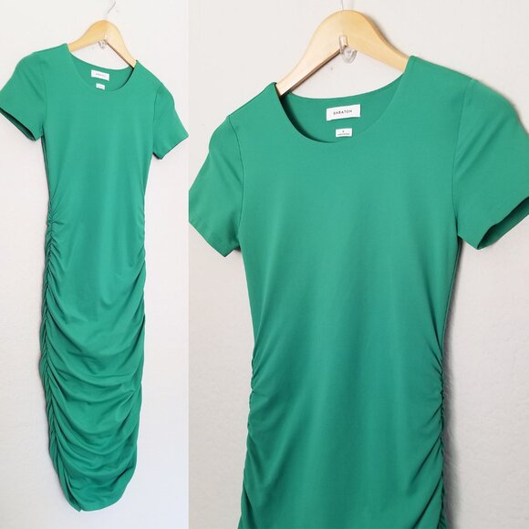 Babaton Aritzia Contour Ruched Midi Dress Green Size S Double Layered Slimming - Picture 3 of 13